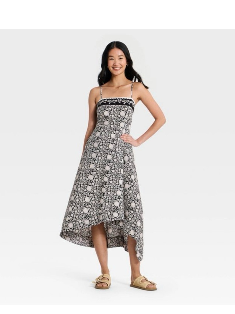 Black & Cream Floral Maxi Dress - Spaghetti Strap